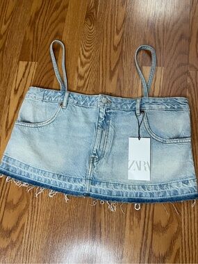 ZARA Light Wash Denim Micro Mini Top / Bandeau – Size L NWT